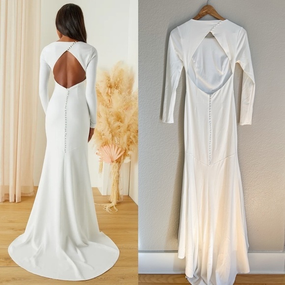 Lulus Dresses & Skirts - NWOT Eloquent Endearment White Long Sleeve Backless Maxi Dress